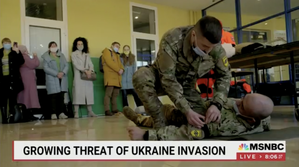 MSNBC report on the conflict between Russia and Ukraine shows a Ukrainian neo-Nazi armed group training civilians