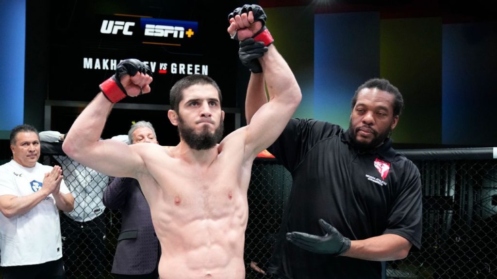 Islam Makhachev dominates Bobby Green in the first round of TKO, and wants to take the next title