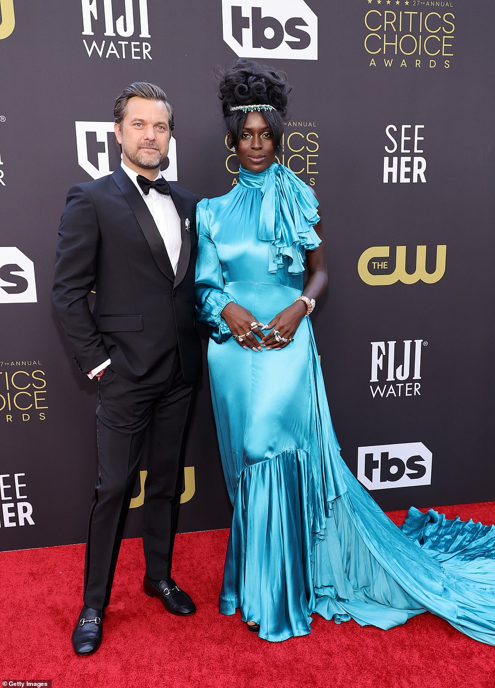 Date Tonight: Joshua Jackson kicked off the red carpet with wife Jodi Turner Smith, who rocked a blue dress with a diamond hair accessory on Sunday in Los Angeles.