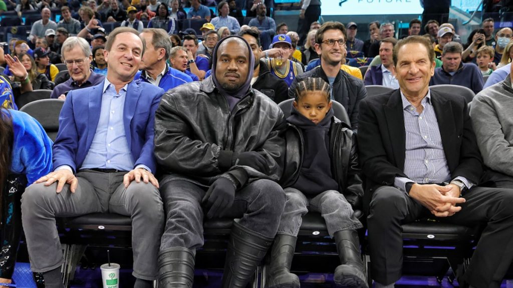 Kanye West Smiling Courtside with 24-hour Instagram ban in Saint Amid