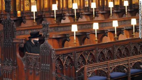 Queen Elizabeth sat alone during Prince Philip's funeral on April 17, 2021 in Windsor, England.