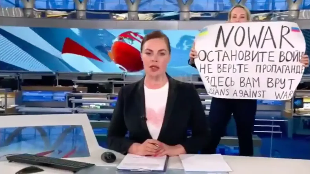 Channel One employee Marina Ovsianikova was arrested after protesting against Russian state television, according to the group