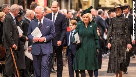 Prince Charles attended the service with his wife Camilla, Duchess of Cornwall, as well as Prince William and Catherine, Duchess of Cambridge and their children.