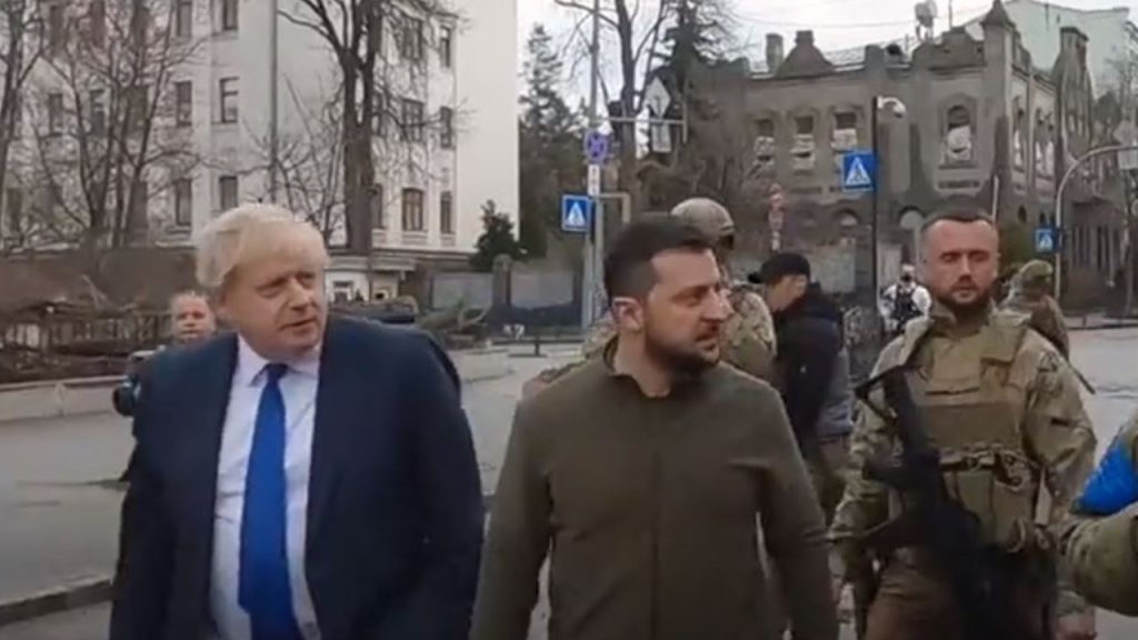 UK's Boris Johnson and Ukraine's Zelensky are seen walking defiantly on the streets of Kyiv
