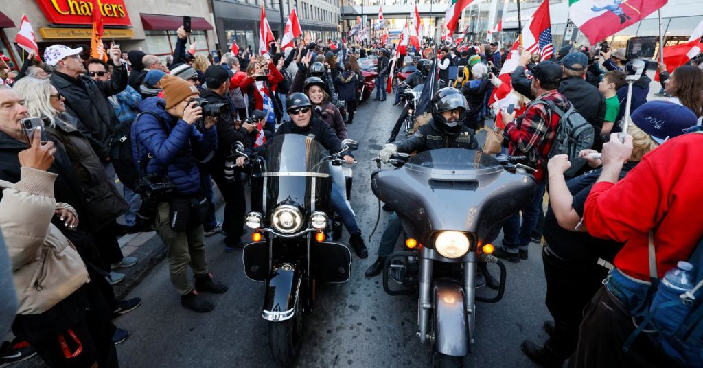 Police arrest several in the Canadian capital as a show of motorcyclists turns wild
