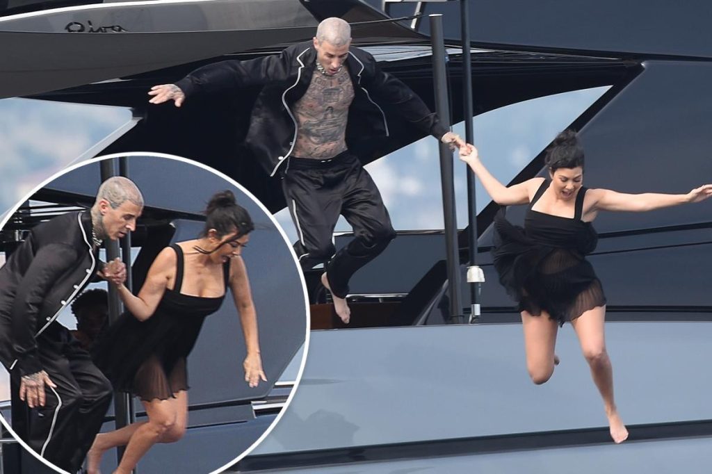 Kourtney Kardashian, Travis Parker jumping off the yacht after the wedding
