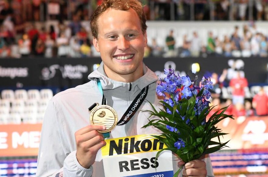 Justin Ress DQ is flipped after the Rollercoaster 50 Back Gold medal ceremony