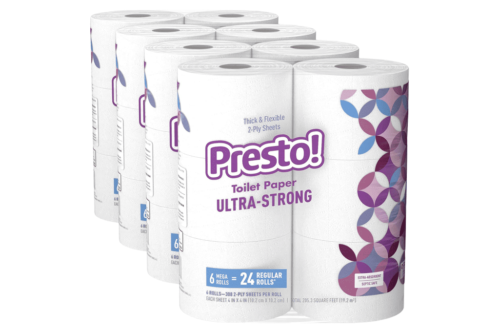 Brand Amazon Presto!  308-sheet jumbo toilet paper (96 regular rolls)