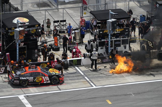 Things flared up in the pits on Sunday, ahead of the Toyota driven by Martin Truex.