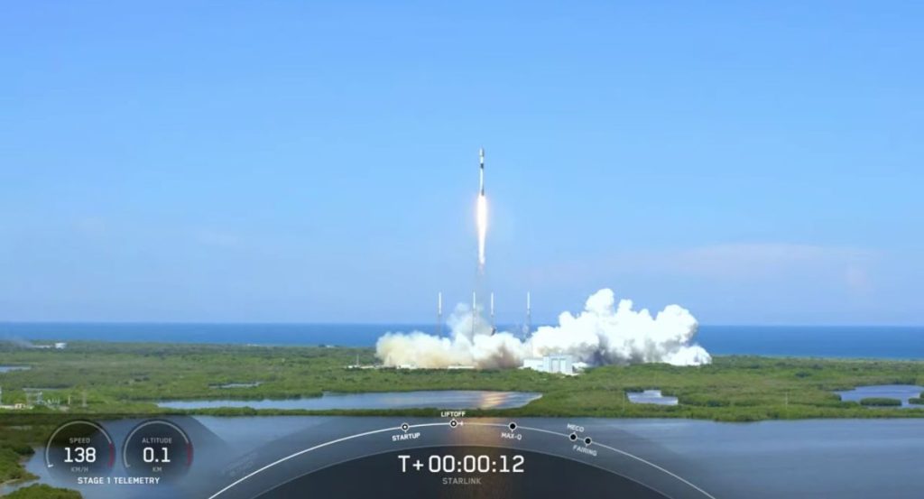 A SpaceX Falcon 9 rocket launches 53 Starlink internet satellites from Cape Canaveral Space Force Station on Aug. 19, 2022.