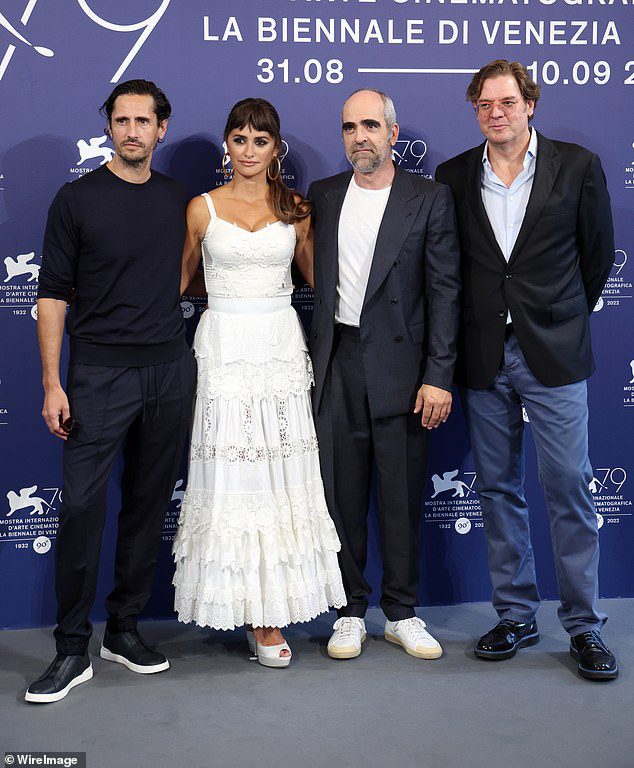 Gang: He was soon joined by Academy Award-winning film director Juan Diego Boto and actors Luis Tosar and Alvaro Longoria for a group shot shot on the red carpet.