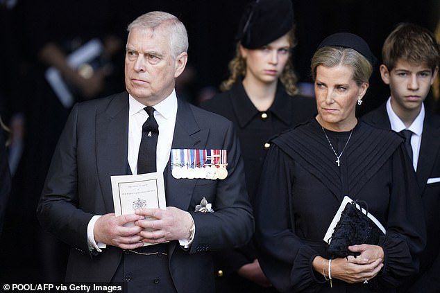 Prince Andrew (left), Duke of York, and Sophie, Countess of Wessex, leave after paying their respects in Westminster Hall, at the Palace of Westminster, where the coffin of Queen Elizabeth II of the State will be on Catavalk, in London on September 14
