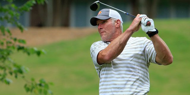 Brett Favre hits his drive on the 12th hole during the first round of the BMW Charity Pro-Am presented by SYNNEX Corporation held at the Thornblade Club on June 6, 2019 in Greer, South Carolina.