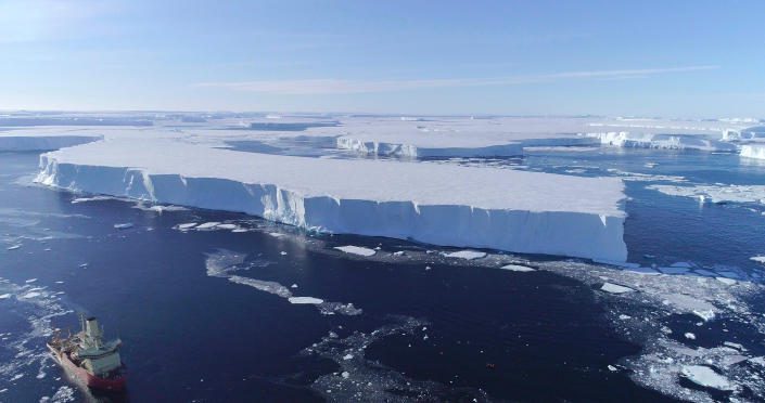 Research vessel Nathaniel B. Palmer operating along the Thwaites Eastern Ice Shelf in Antarctica in 2019 (Cover Images via Zuma Press)