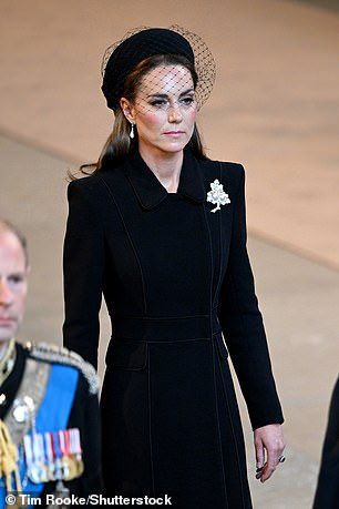 Catherine Princess of Wales joins the procession of Queen Elizabeth II's coffin from Buckingham Palace to Westminster Hall