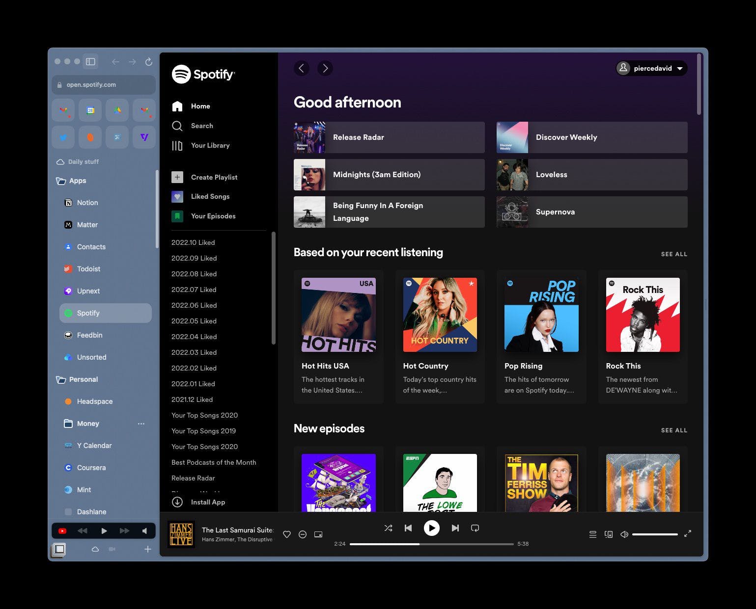 Screenshot of Spotify in Arc Browser.