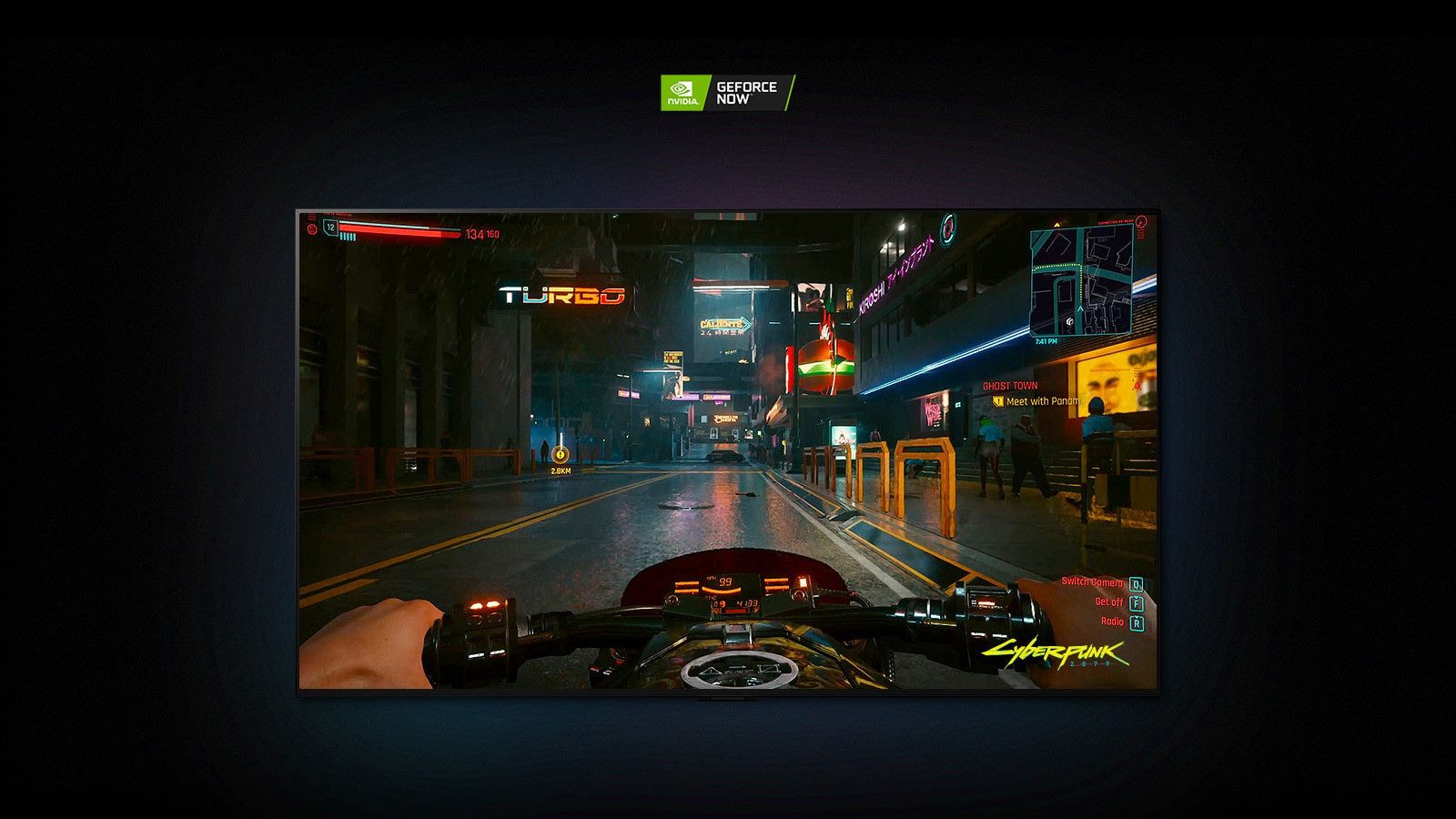 LG B2 OLED phone with a screenshot of Cyberpunk 2077 on it.